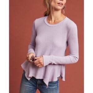 ANTHROPOLOGIE t.la Kenwood Waffle Ruffle Long Sleeve Lilac Small S